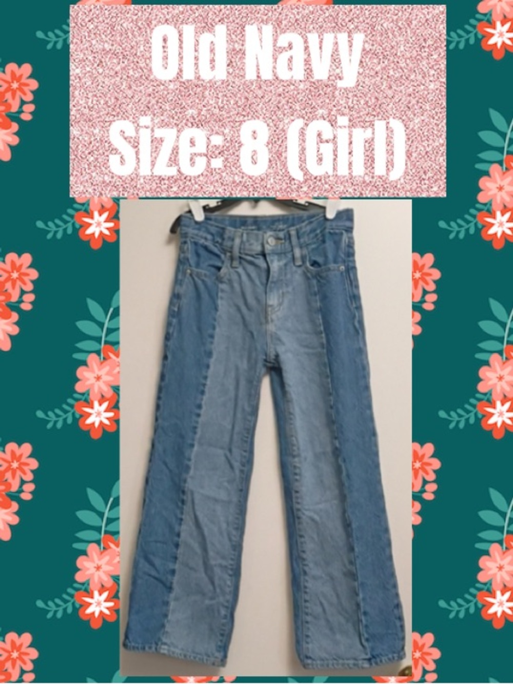 Girls Two-Tone Patchwork Wide-Leg Jeans